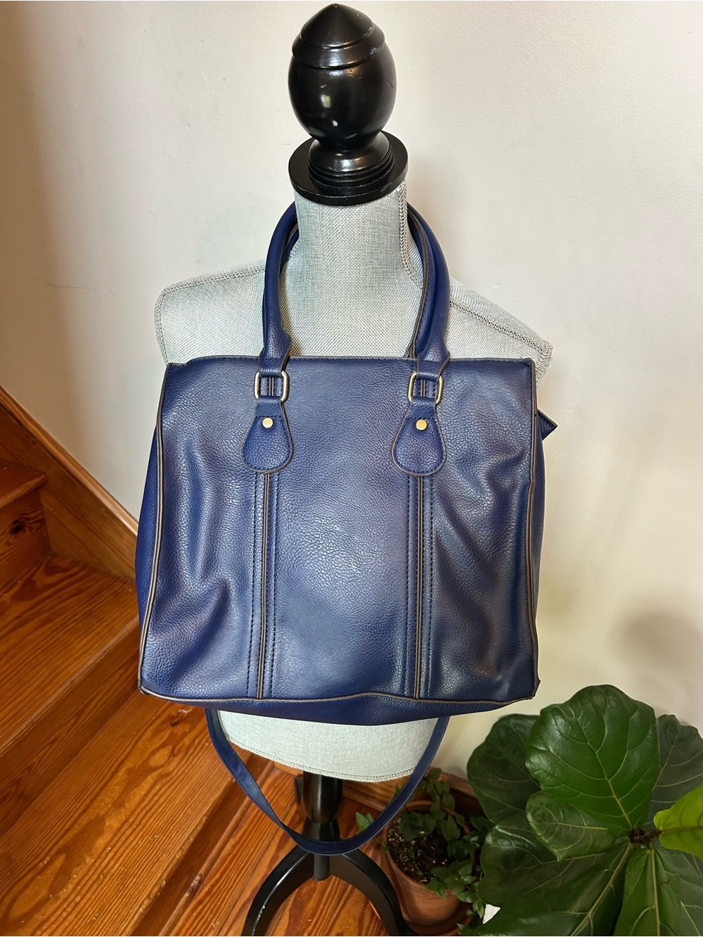 Classic Navy Leather Tote Bag